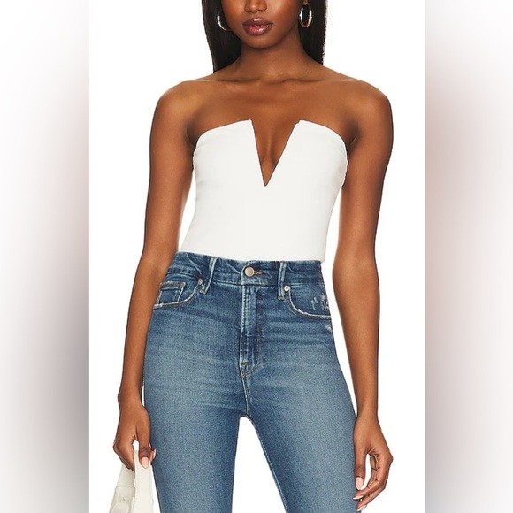Good American Tops - Good American Scuba Deep V Bar Bodysuit from Revolve